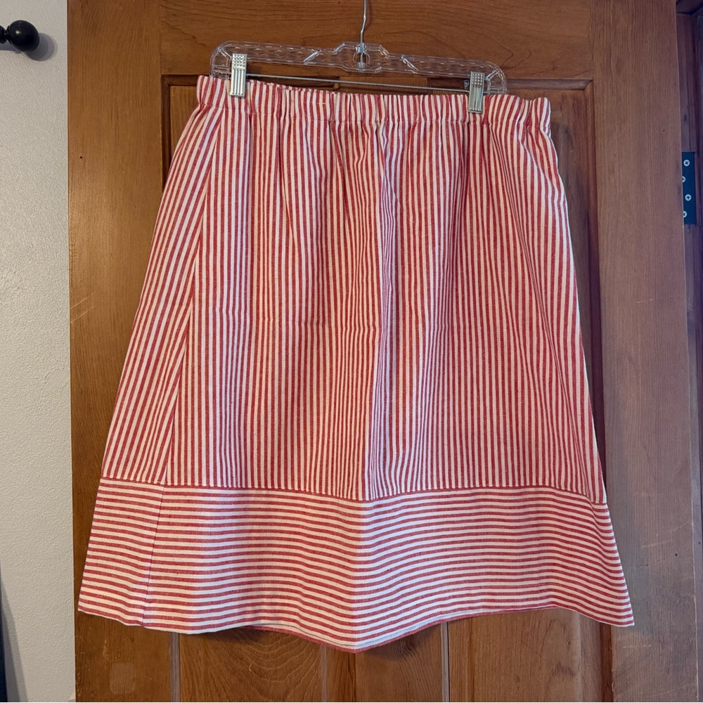 J. Crew Red and White Striped A-Line Skirt with Contrast Hem